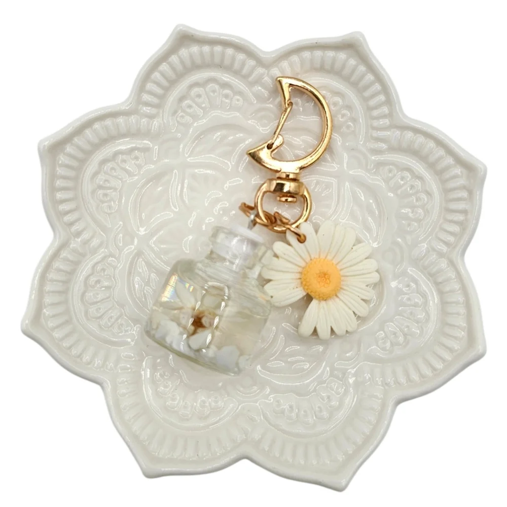 Small White Chrysanthemum Bottle Key Chain/Charm Purse Clip